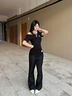 LDBE辣妹美式復(fù)古短袖t恤女夏季2025爆款小眾設(shè)計感顯瘦修身收腰上衣 黑色 M 【90-110斤】 曬單實(shí)拍圖