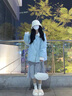 DRPR品牌女裝新品拼接羽絨服外套女白鴨絨小香風(fēng)2025冬季小個(gè)子收腰 藍色 S 曬單實(shí)拍圖