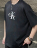 Calvin KleinJeans夏季男女情侶中性休閑通勤ck字母純色純棉寬松短袖T恤上衣 曬單實(shí)拍圖
