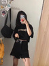 延芮黑色毛邊牛仔短褲女夏季2025新款雙扣設(shè)計感高腰寬松a字闊腿 黑色 QGQ2047 M 【100-110斤】 曬單實拍圖