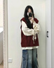 EPET兩件套裝/韓系學(xué)院風(fēng)酒紅色毛衣背心馬甲2025秋季女學(xué)生裝百搭休 【單件】紅色背心 M 95-105斤 曬單實拍圖