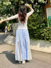 小野七天蕾絲拼接不規(guī)則藍色格子半身裙女2025夏海邊穿搭a字大擺長裙子 藍色格子半身裙(含內襯) M 建議體重100-110斤 曬單實拍圖