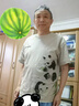 后探美式設計感亞麻熊貓印花短袖T恤男夏季新款寬松大碼男士半袖體恤 杏色 2XL （160-180斤） 曬單實拍圖