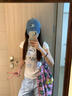 LDBE貓咪印花正肩短袖t恤女夏季2025新款修身顯瘦辣妹設(shè)計(jì)感白色上衣 白色 M 【90-110斤】 曬單實(shí)拍圖