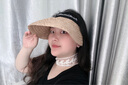 目丸夏季拉菲草防曬空頂帽女沙灘出游草帽大檐遮陽(yáng)帽防紫外線(xiàn)太陽(yáng)帽子 曬單實(shí)拍圖