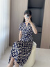 SUSTYLE奢侈高端品牌女裝品牌真絲連衣裙女2025夏季新款V領(lǐng)顯瘦印花緞面 黑色 L 曬單實(shí)拍圖
