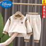 迪士尼（Disney）2026新款嬰兒童春秋長(cháng)袖衛衣兩件套小寶寶洋氣衣服潮男童秋裝套裝 米白色 80 建議身高73-80cm 曬單實(shí)拍圖