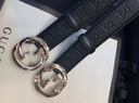 古馳（GUCCI）酷奇男士皮帶雙G平滑扣黑色男款腰帶（寬度約4cm）（送男友） 黑色411924 CWC1N 1000 95(適合90-100cm的腰圍) 曬單實(shí)拍圖