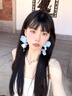 QMXD超仙夏日藍(lán)色流蘇花朵耳釘女高級(jí)感度假風(fēng)小眾耳環(huán)絕美氣質(zhì)耳飾 藍(lán)色一對(duì) 曬單實(shí)拍圖