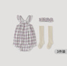 巴厘小豬【3件套】女寶寶吊帶包屁衣套裝無(wú)袖薄款連體衣夏季新生嬰兒衣服 紫白格 【3件裝】 73cm 曬單實(shí)拍圖