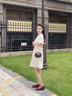 尚靜小香風(fēng)氣質(zhì)幾何花紋T恤裙25年夏新小個(gè)子個(gè)性短袖連衣裙 米色 M 曬單實(shí)拍圖