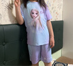 迪士尼兒童速干衣套裝愛莎公主短袖t恤女童夏季套裝JXAF1214D 紫色120 曬單實(shí)拍圖