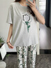 浪莎（LangSha）睡衣女秋季100%純棉短袖長褲可外穿帶胸墊家居服女款套裝全棉 淺灰玫瑰 【100%純棉】 L 建議體重100-120斤 曬單實拍圖