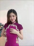 走秀2025年新款高端氣質(zhì)舞臺演出服刺繡中老年短袖修身媽媽旗袍女 紫色 S 曬單實拍圖