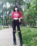 衣然呈品水洗做舊膝蓋破洞牛仔褲男夏季新款顯瘦彈力修身美式高街長(cháng)褲子男 黑色 【建議120-135斤】 L 曬單實(shí)拍圖