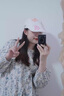 QUEEN TRIP可愛貓咪卡通前進(jìn)帽女夏薄款日系復(fù)古少女百搭甜美顯臉小貝雷帽子 白色貓咪 曬單實拍圖