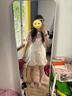 黛瓊學(xué)院風(fēng)日系可愛少女碎花花苞背帶短褲女+粉色泡泡袖襯衫兩件/套裝 [單件]粉格子上衣 S 曬單實(shí)拍圖