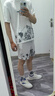 汐嘻【兩件套】夏季套裝男冰絲短袖t恤男薄款透氣寬松韓版運動短褲男 【套裝】山峰白 XL碼建議110-125斤穿 曬單實拍圖
