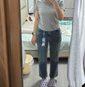 森馬（Semir）森柔牛仔|牛仔褲女小個子九分褲女生簡約夏顯腿長直筒褲百搭 牛仔藍灰88401 M 曬單實拍圖