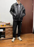 Wassup Sohot夾克外套男秋季美式機車皮服港風(fēng)潮流休閑衣 黑色 XL 曬單實拍圖