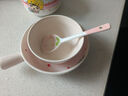 草莓陶瓷碗勺家用高顏值米飯碗少女心甜品碗釉下彩餐具套裝 【3件套】淺粉草莓手柄碗+碗+勺 曬單實拍圖