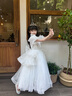 姣霓（joli）女童禮服兒童演出服晚禮服高端輕奢走秀主持人鋼琴 米白色+裙撐 140 曬單實(shí)拍圖