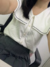 闊色（kuose）白色海軍領(lǐng)刺繡短袖襯衫小衫女2025夏季新款無袖純棉吊帶背心 白色 S 曬單實(shí)拍圖
