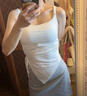 妙奕嘉白色吊帶背心女帶胸墊可外穿洋氣打底吊帶上衣內搭美背文胸一體 夏日甜心帶胸墊不規則背心 【白】 均碼 【建議80-130斤內】 曬單實(shí)拍圖