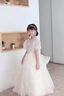 乖奇奇（ALERTCHYCHY）女童禮服高端輕奢小眾生日公主裙花童婚禮小女孩主持人兒童晚禮服 香檳色泡泡袖長(zhǎng)款 130 曬單實(shí)拍圖