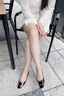 NINE WEST品牌方頭單鞋女2025秋季新款上班通勤真皮法式女鞋配裙子船鞋 黑色 尺碼偏小建議拍大一碼 34 曬單實(shí)拍圖