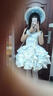 閃動(dòng)少女（SHANDONGSHAONV）芙蝶之心 洛麗塔洋裝jsk日常輕lolita公主掛脖連衣裙 藍色吊帶款+拖尾+蝴蝶結+玫瑰花 S 曬單實(shí)拍圖