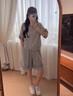 拉夏貝爾（La Chapelle）灰色慵懶風(fēng)休閑運(yùn)動套裝女2025夏季韓系蝴蝶結(jié)短袖衛(wèi)衣短褲兩件套 灰色套裝  M 115斤內(nèi) 曬單實(shí)拍圖