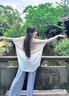 古典舞蹈服罩衫身韻漸變蝴蝶紗衣中國舞古風飄逸仙氣演出服練功服 藍蝶上衣+褲子+吊帶【三件套】 M 曬單實拍圖