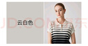 兆君2024秋季桑蠶絲新款時尚翻領(lǐng)針織短袖T恤女不規(guī)則條紋薄上衣 云白色 XL 曬單實拍圖