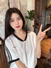 夢琪嵐美式潮牌V領(lǐng)短袖t恤女夏設(shè)計感小眾寬松休閑慵懶風半袖運動上衣服 白色 L 106-120斤 曬單實拍圖