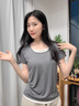 仙妮可然帶胸墊睡衣女短袖T恤優(yōu)可絲夏季薄款上衣免胸罩一體式青中年家居 冷煙灰 (優(yōu)可絲面料) L (建議100-115斤) 曬單實(shí)拍圖