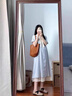 朗茵孕婦連衣裙夏季2025新款韓版寬松甜美條紋單排扣蕾絲假兩件中長款 藍色連衣裙 XL建議130-145斤 曬單實拍圖