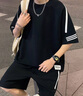 羅蒙（ROMON）港風(fēng)短袖t恤男士夏季新款休閑運動(dòng)套裝寬松半袖男T上衣服男裝 FKS653黑色套裝 2XL 約150-170斤可穿 曬單實(shí)拍圖