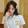韓姿朵可愛(ài)凱蒂貓HelloKitty格子睡衣女三件套夏純棉短袖長(cháng)褲春秋家居服 C4404三件套 2XL 曬單實(shí)拍圖