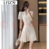 LISCN法式小香風(fēng)白色連衣裙夏季女裝裙子新款夏氣質(zhì)顯瘦百褶西裝裙女 白色 1236# XL 【建議120-140斤】 曬單實(shí)拍圖