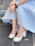 CAMILA KSENIA瑪麗珍鞋女2025新款夏季休閑百搭粗跟增高珍珠伴娘鞋子 米白色 37 曬單實(shí)拍圖