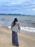 心楠美式慵懶風(fēng)字母斜肩長(cháng)袖衛衣女春秋灰色小眾寬松顯瘦甜辣露肩上衣 M碼【建議120-145斤】 曬單實(shí)拍圖