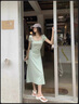 緋垚方領(lǐng)連衣裙子女裝夏季2025新款御姐風(fēng)情萬種法式氣質(zhì)修身包臀長裙 綠色 M 曬單實(shí)拍圖