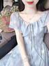 格邏恩（GELUOEN）清純茶歇新品連衣裙夏天女2025年新款藍色碎花甜美溫柔風(fēng)仙女裙子 藍色 均碼 【可備注碼數(shù)】 曬單實拍圖