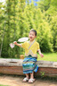 女童傣族服裝兒童少數民族服裝西雙版納異域女孩泰國服舞蹈服夏季 【DZ006】女款-黃藍兩件套 150 cm 曬單實(shí)拍圖
