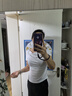 紅袖小眾別致上衣2025夏季新款女裝不對(duì)稱抽褶正肩一字蕩領(lǐng)天絲短袖t 本白001 L 曬單實(shí)拍圖