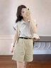 妃希瑤休閑褲女裝套裝2025夏季新款韓版時(shí)尚百搭氣質(zhì)通勤夏裝搭配一整套 條紋上衣+杏色褲子 M 曬單實(shí)拍圖