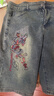 刺繡印花牛仔褲男士直筒褲錦鯉刺繡牛仔短褲男士夏季薄款高端修身 藍色 33 曬單實拍圖