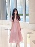 香影雪紡連衣裙女2026夏季新款氣質(zhì)垂感收腰溫柔風(fēng)粉色超仙方領(lǐng)裙 粉色 S 155/80A/85-95斤 曬單實(shí)拍圖