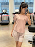徽格兒女士速干運(yùn)動(dòng)健身服夏季薄款瑜伽服短袖網(wǎng)紗透氣戶外訓(xùn)練跑步套裝 灰粉兩件套（水霧粉褲） M 曬單實(shí)拍圖